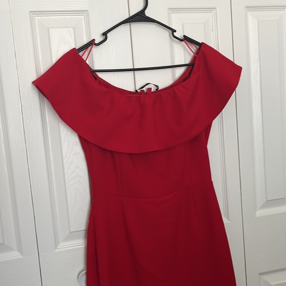 ZARA shoulder off red midi red dress size medium - Picture 8 of 11